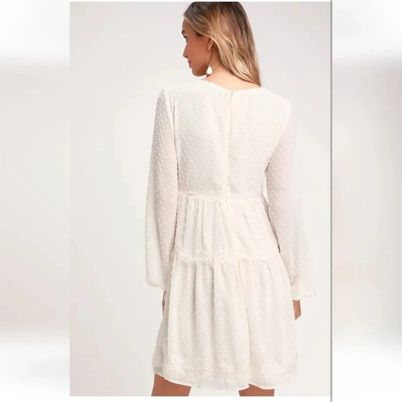 Lulu's Wistful Moment White Swiss Dot Long Sleeve Dress - Picture 2 of 8